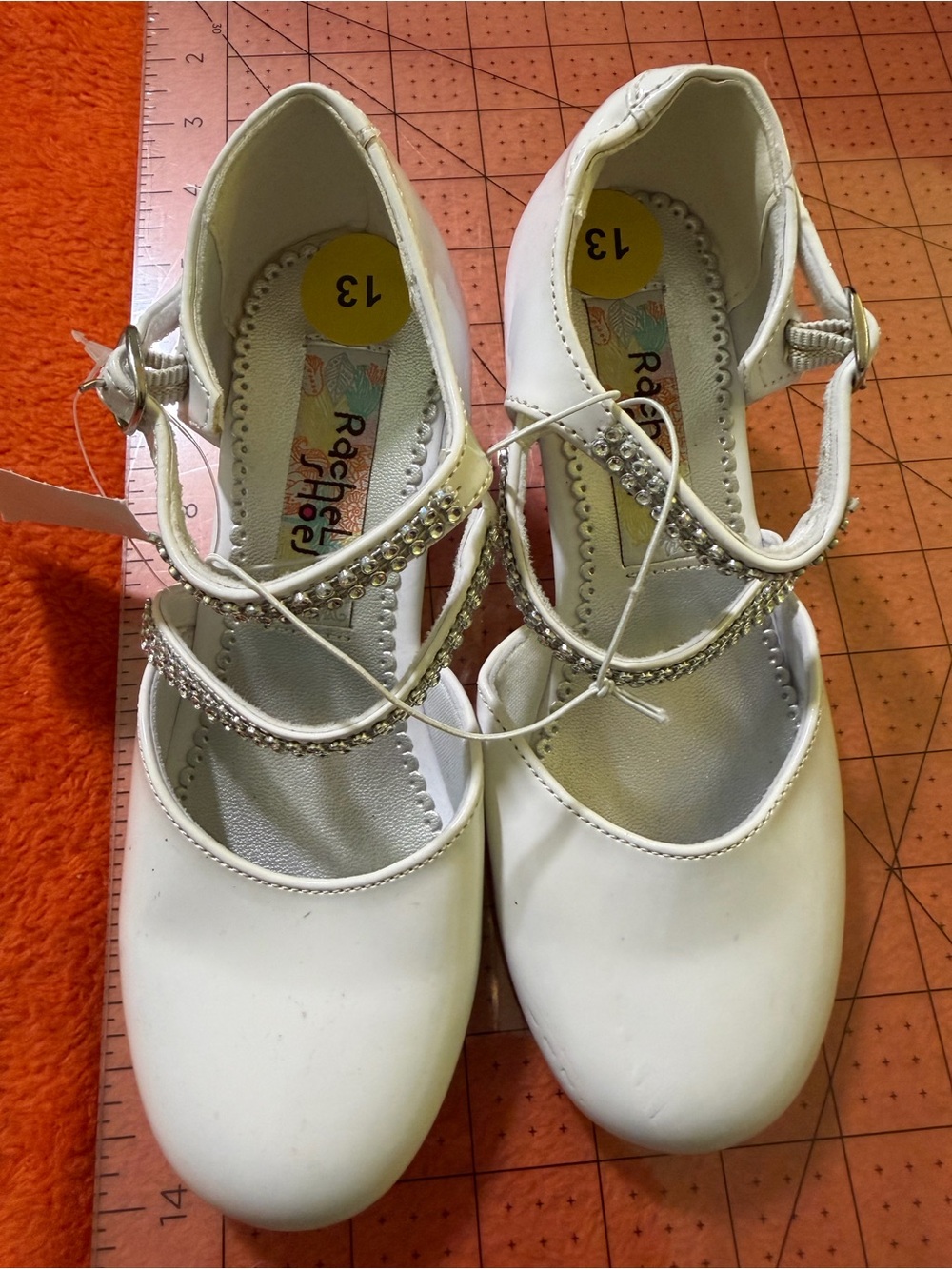 Rachel Shoes Mariana Girls White Rhinestone Dress Shoes Size 13M New With Tags